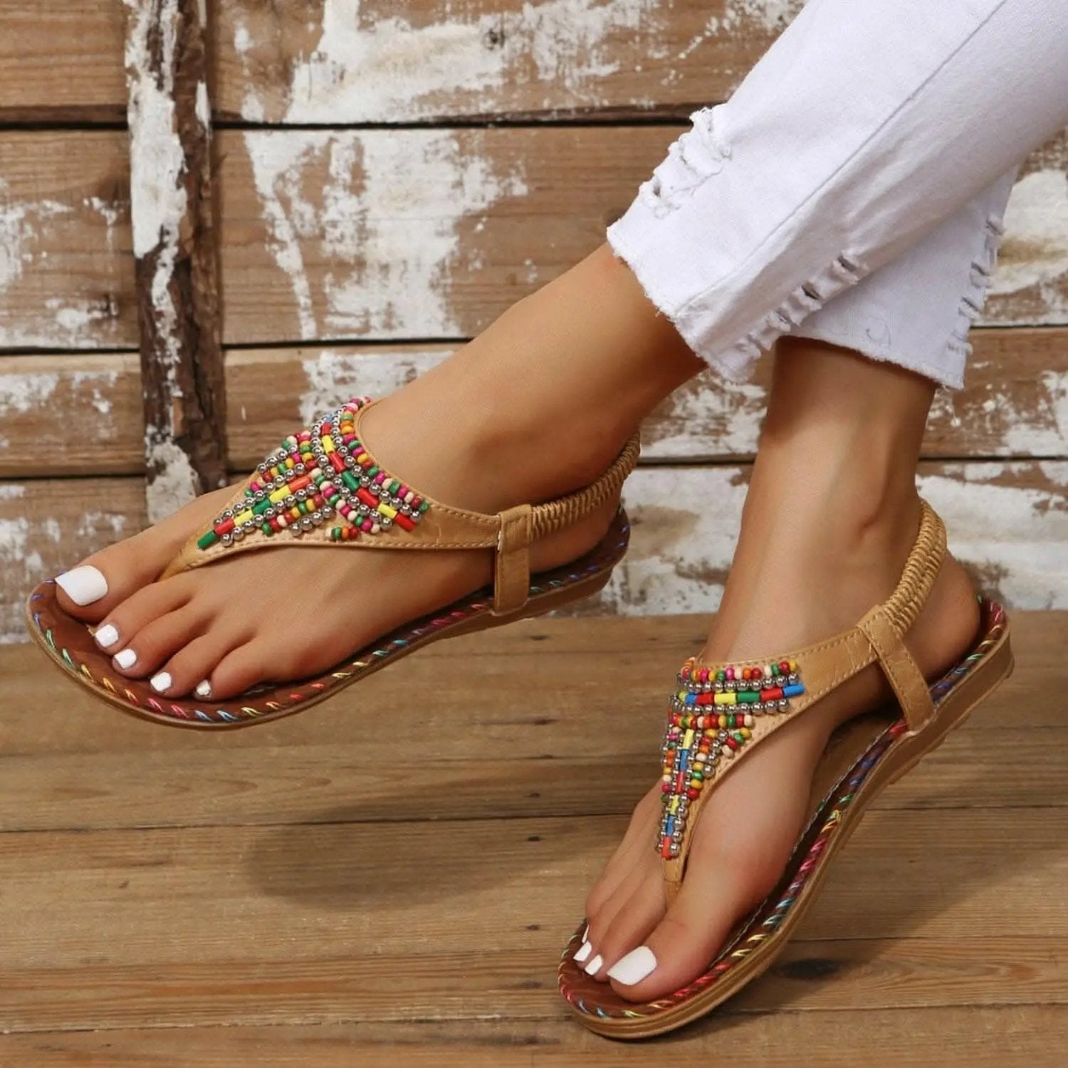Beaded open toe summer sandals - Love Salve